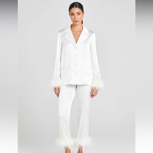 NADINE MERABI Ivory Feather-Trimmed Pajama Set